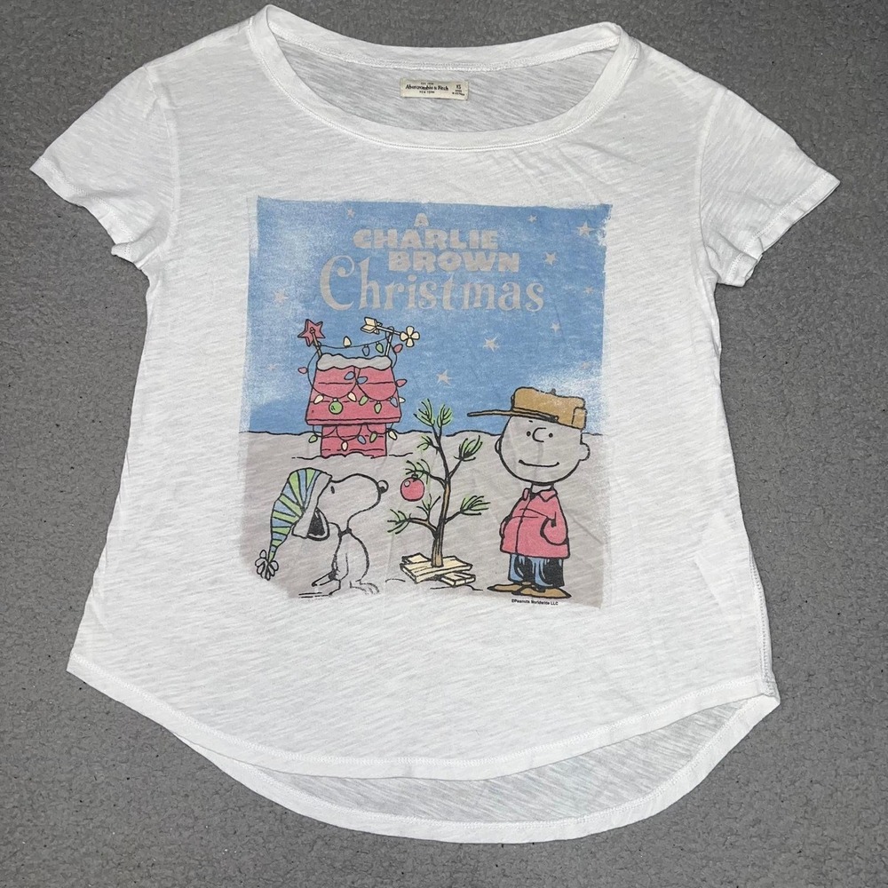 VTG Abercrombie & Fitch x Charlie Brown Christmas Snoopy T Shirt Women XS White